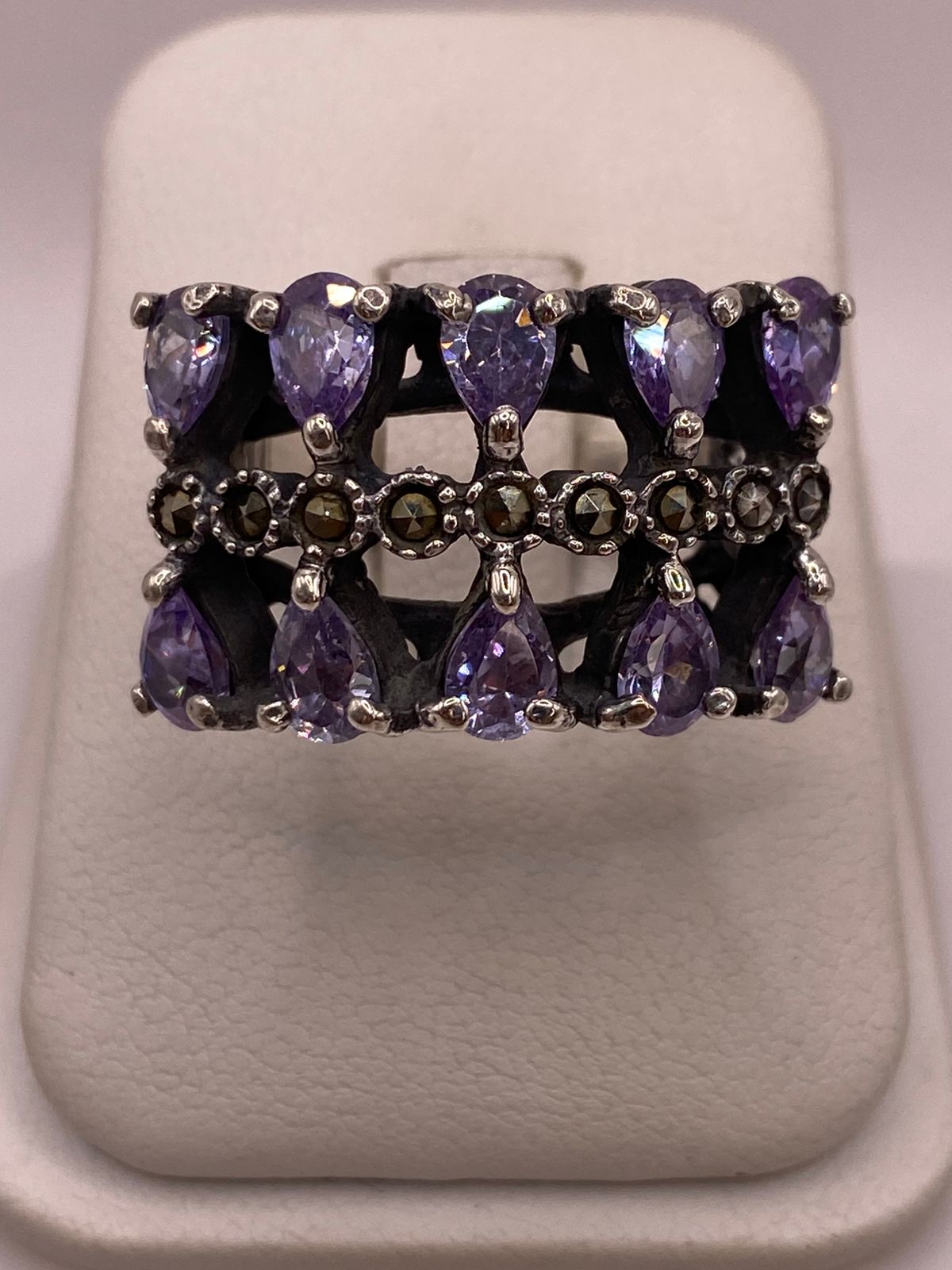 Anillo con Zirconia y Marquesitas en Plata Ley 925