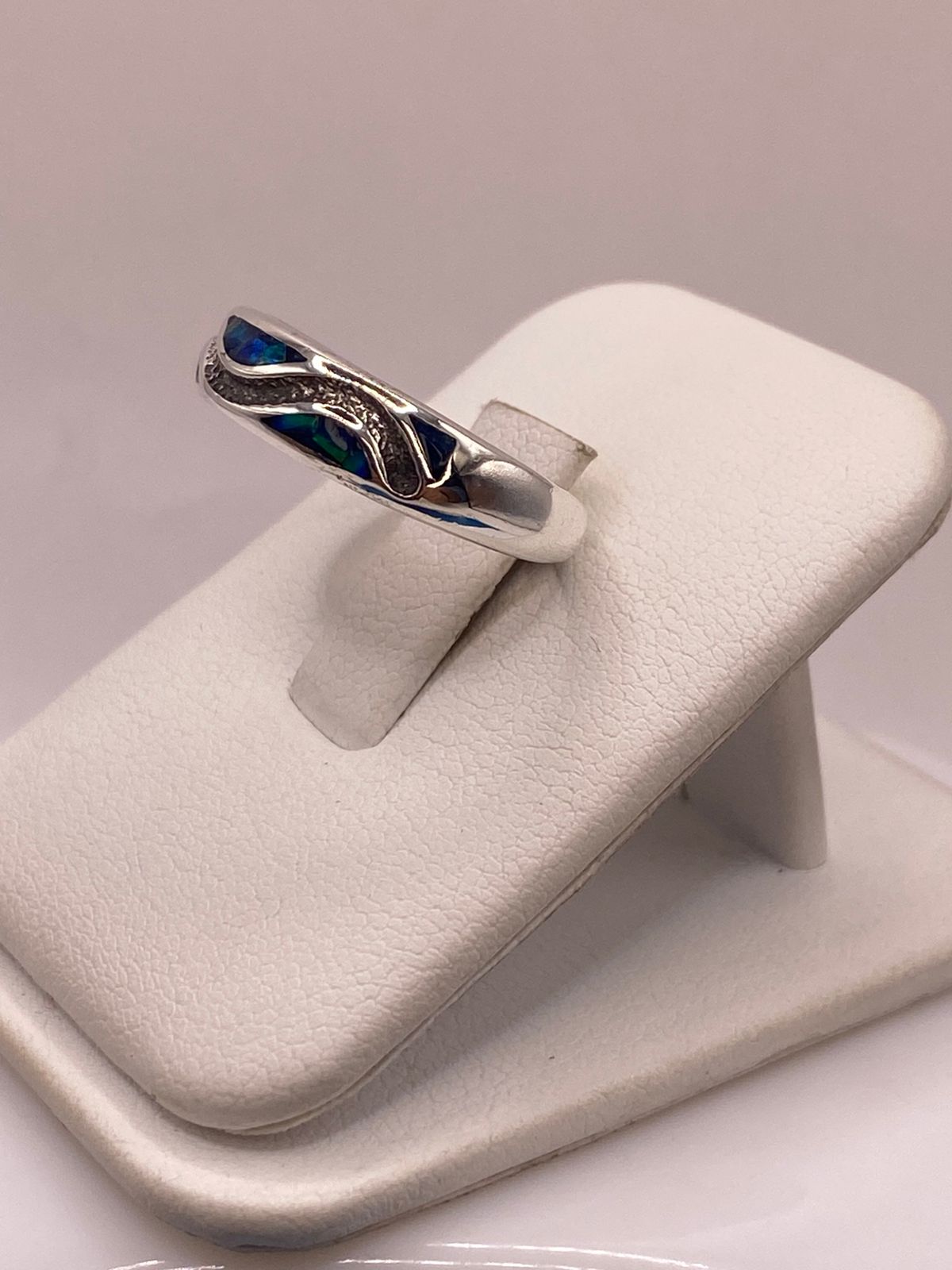 Argolla Ópalo de Fuego Azul Océano Ondas Plata 950