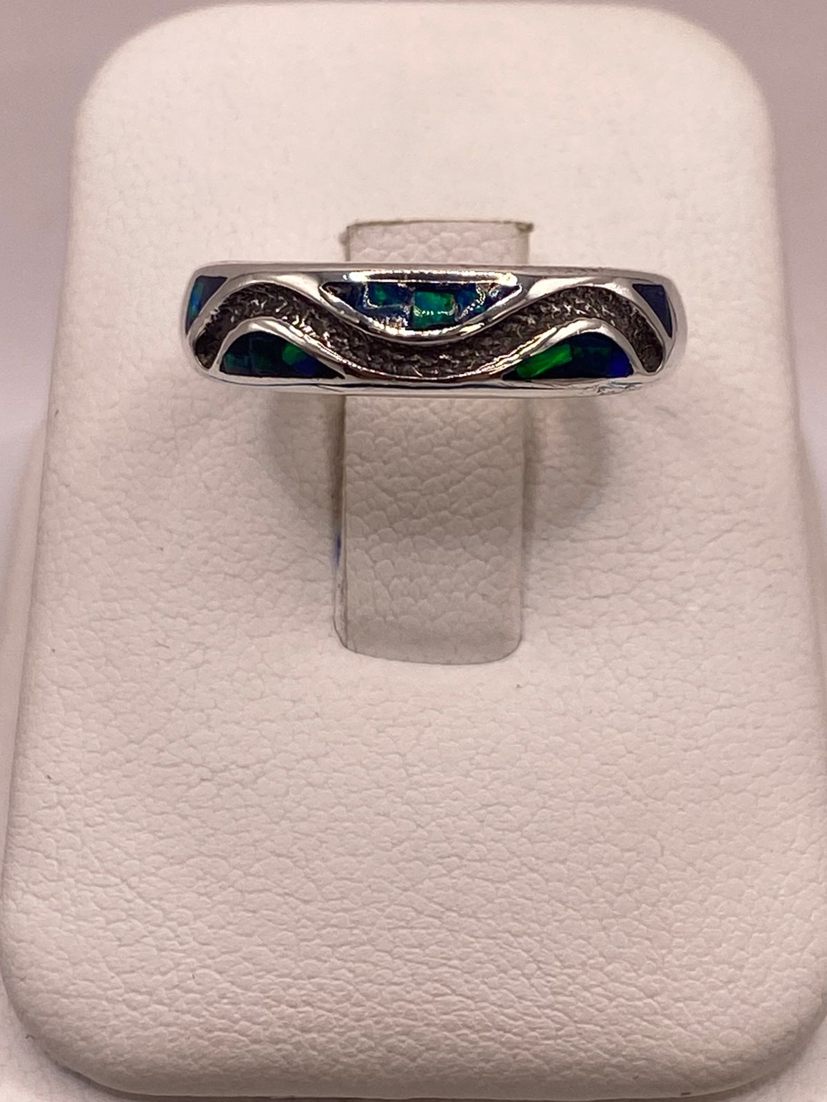 Argolla Ópalo de Fuego Azul Océano Ondas Plata 950