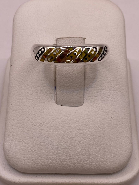 Argolla Ópalo de Fuego Multicolor Diagonal Plata 950, vista frontal