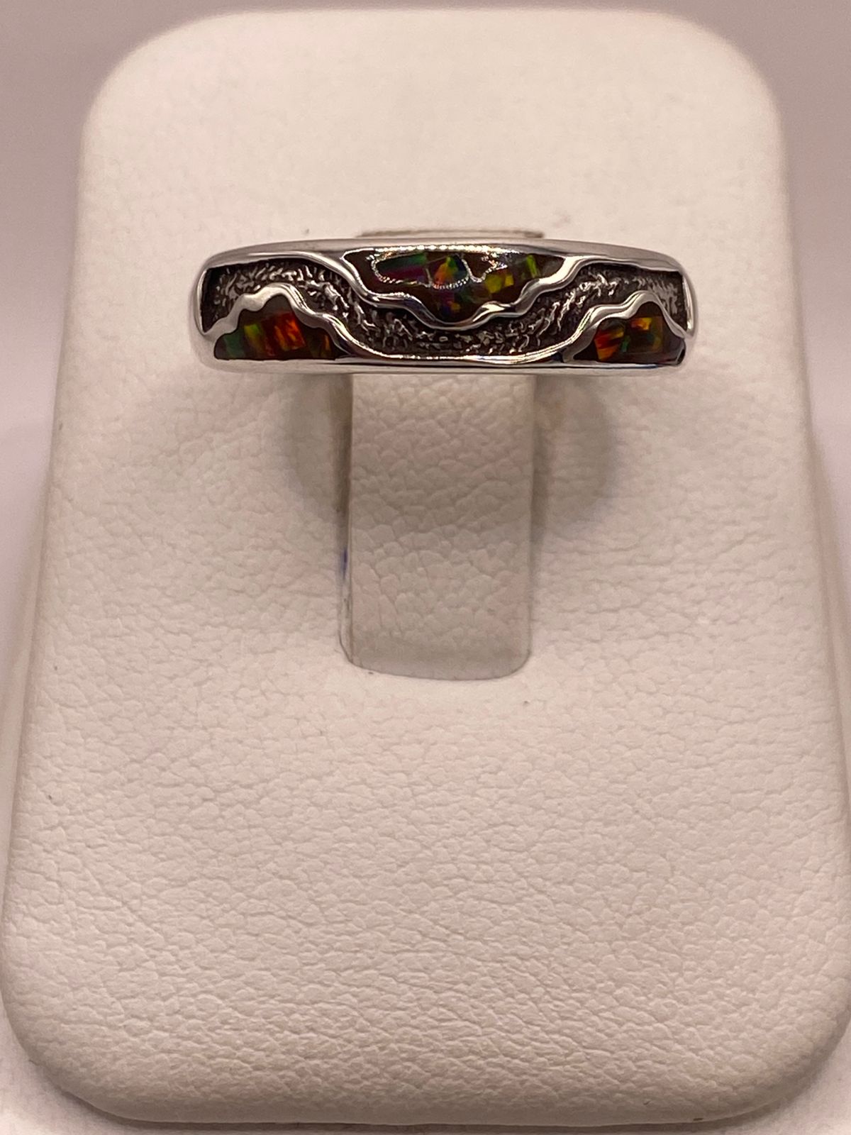 Argolla Ópalo de Fuego Multicolor Ondas Artesanales Plata 950