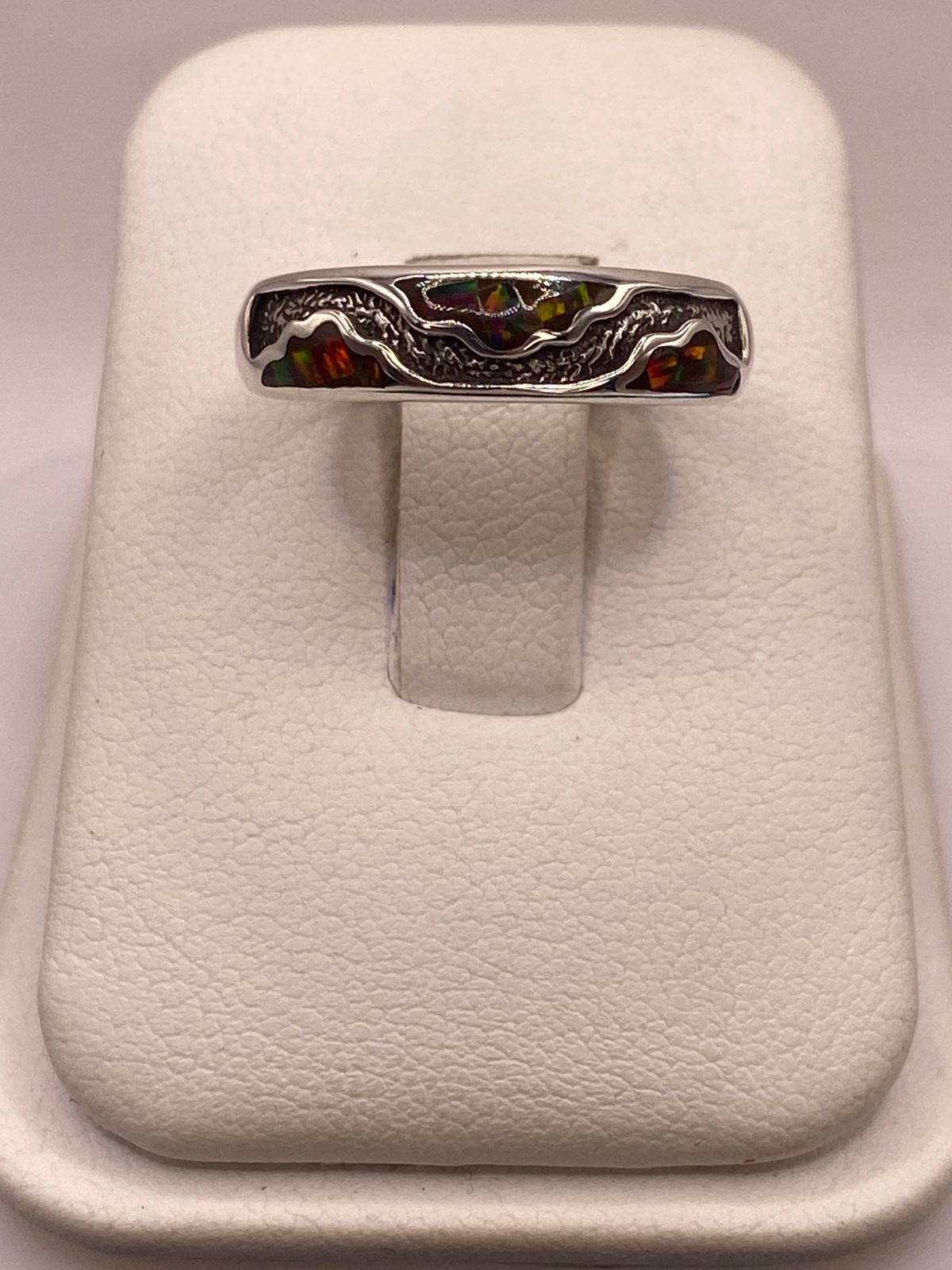 Argolla Ópalo de Fuego Multicolor Ondas Artesanales Plata 950