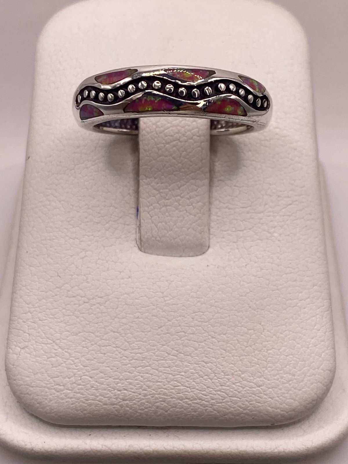 Argolla Ópalo de Fuego Rosa-fucsia Ondas & Puntos Plata 950