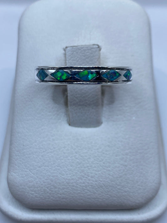Anillo de Plata Ópalo de Fuego Azul — Diseño Moderno — foto 1
