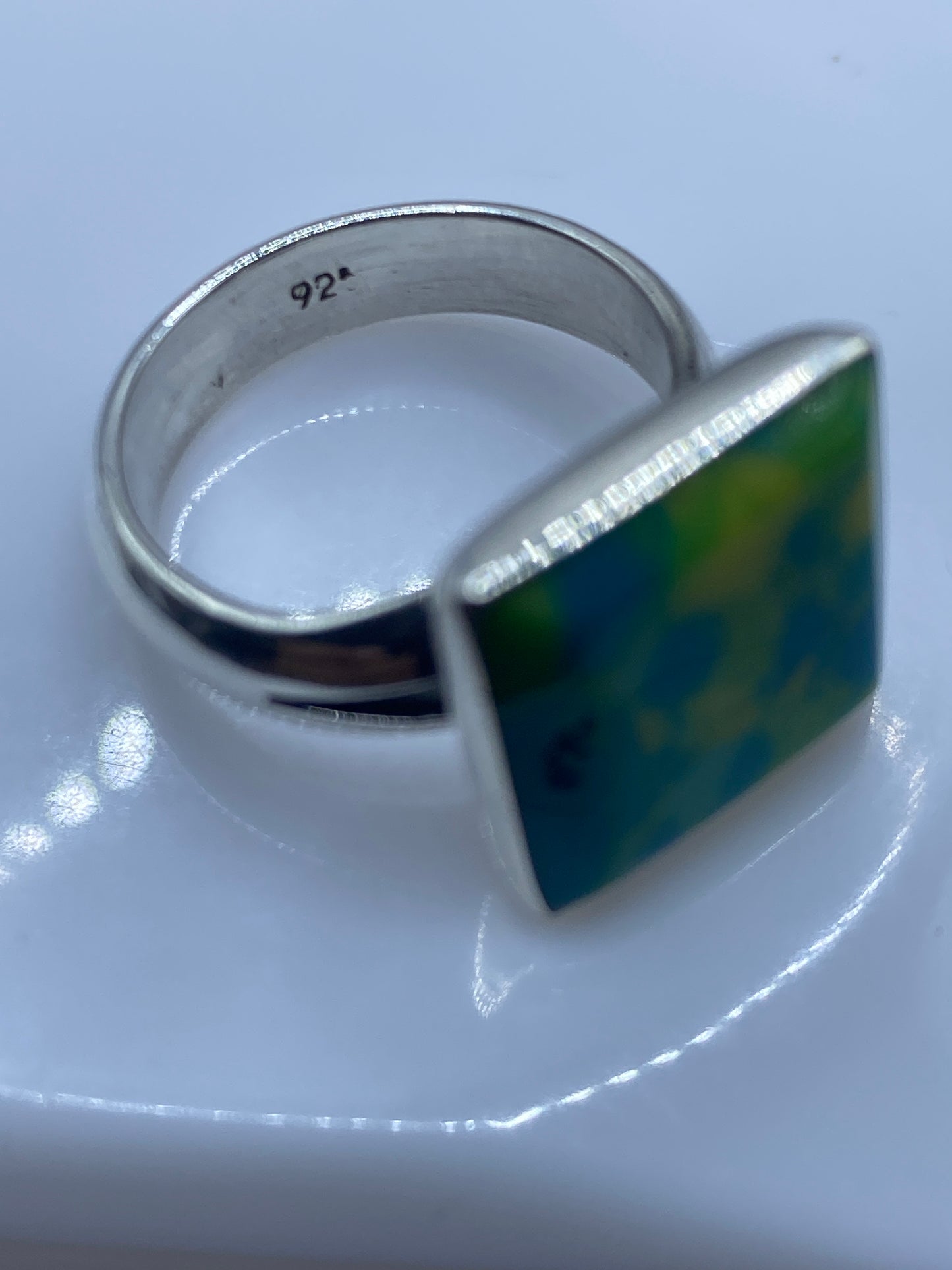 Anillo de Plata Piedra Verde Cuadrada — Solitario Minimalista — foto 5