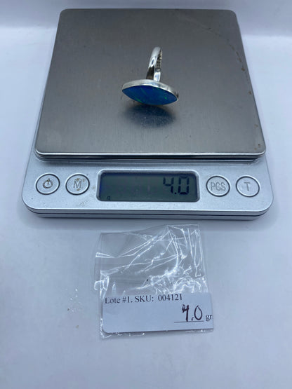 Anillo de Plata Ópalo de Fuego Azul — Minimalista Elegante — foto 6