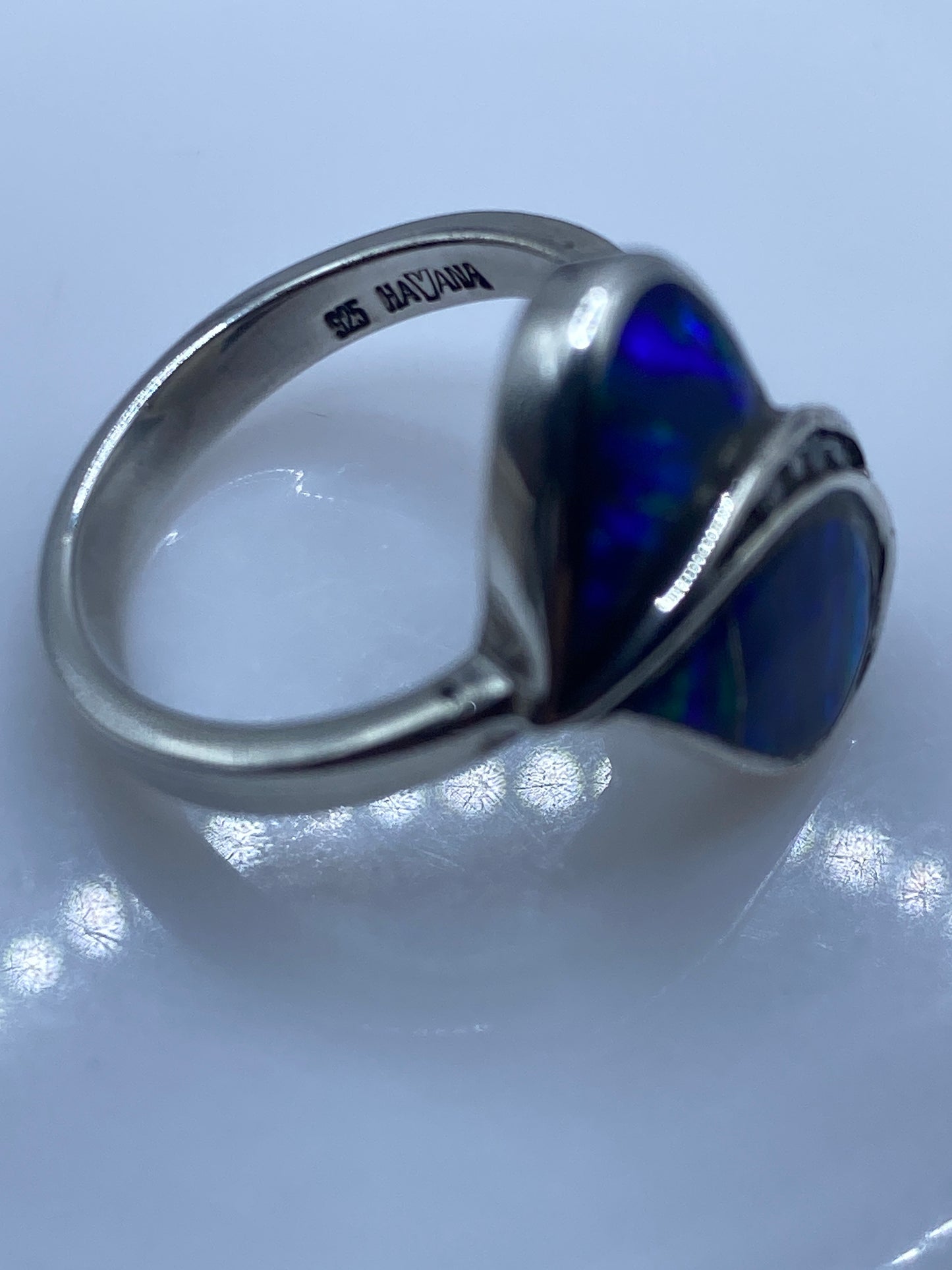 Anillo de Plata Ópalo de Fuego Azul — Diseño Moderno — foto 5