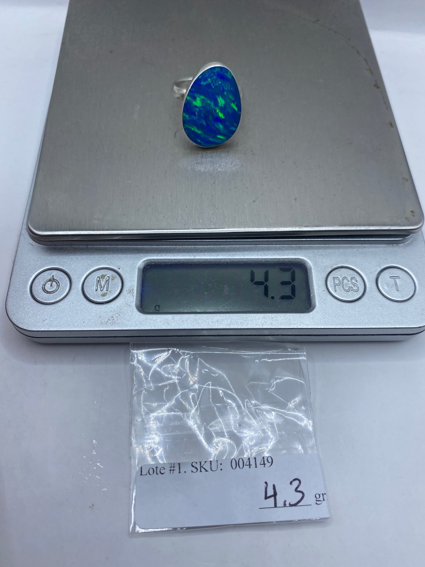 Anillo de Plata Ópalo de Fuego Azul — Ajustable — foto 6