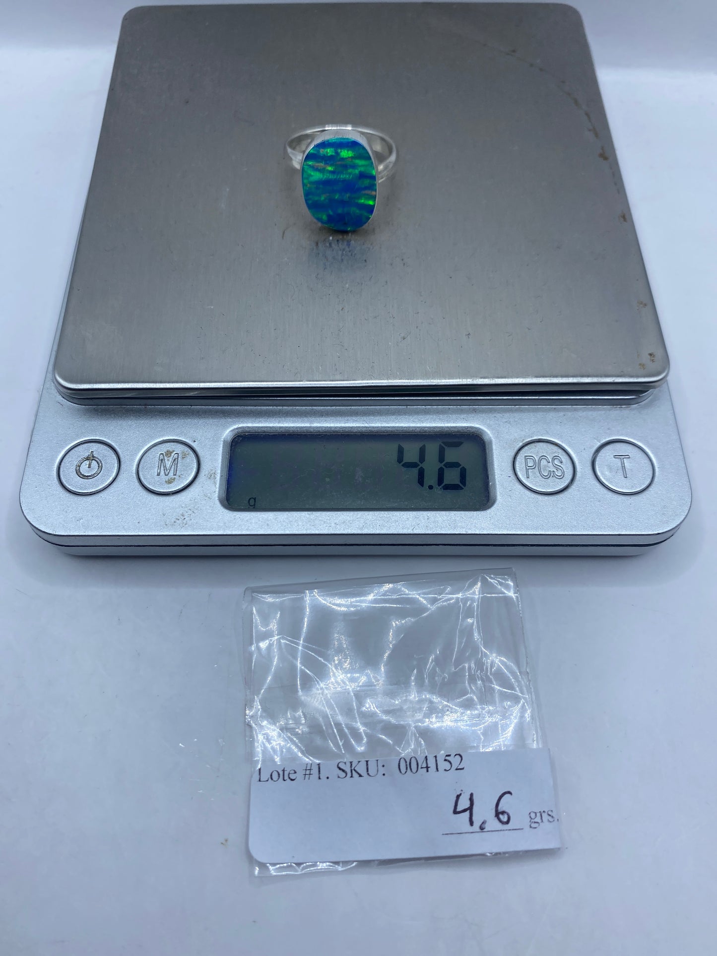 Anillo de Plata Ópalo de Fuego Azul Ajustable — Taxco — foto 6