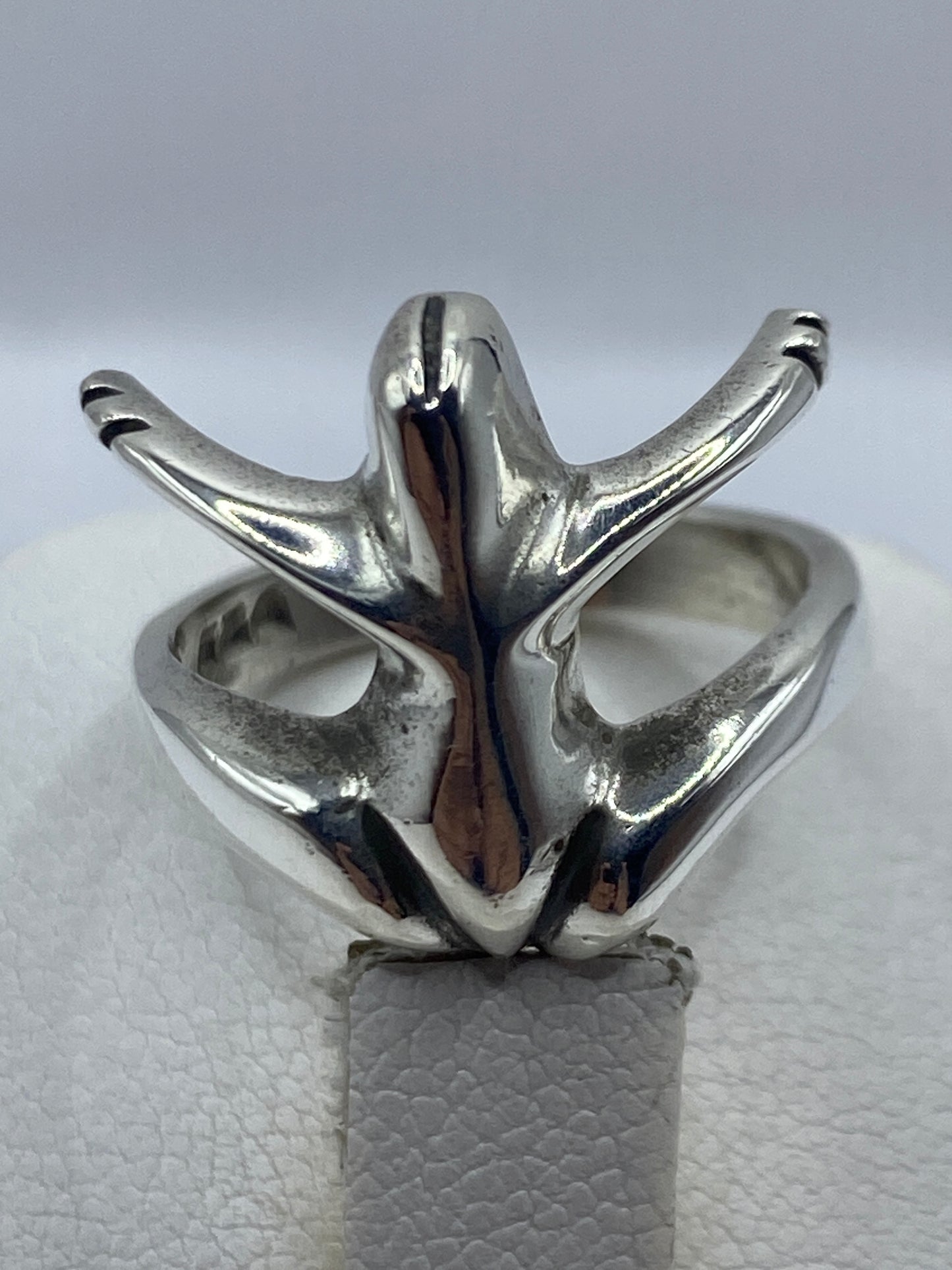 Anillo alas abiertas en dedo de mujer demostrando proporción y movimiento visual