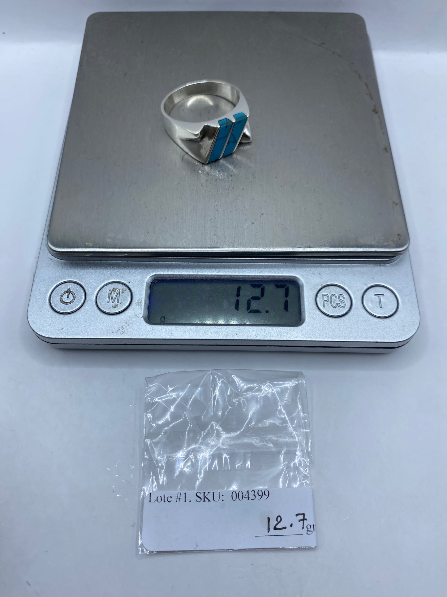 Anillo Plata Turquesa Azul Cielo para Hombre — Taxco .925 — foto 6