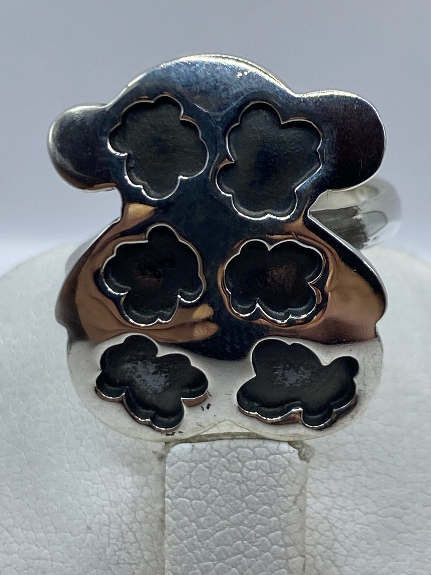 Anillo en la mano mostrando la adaptabilidad y el brillo de la plata .925