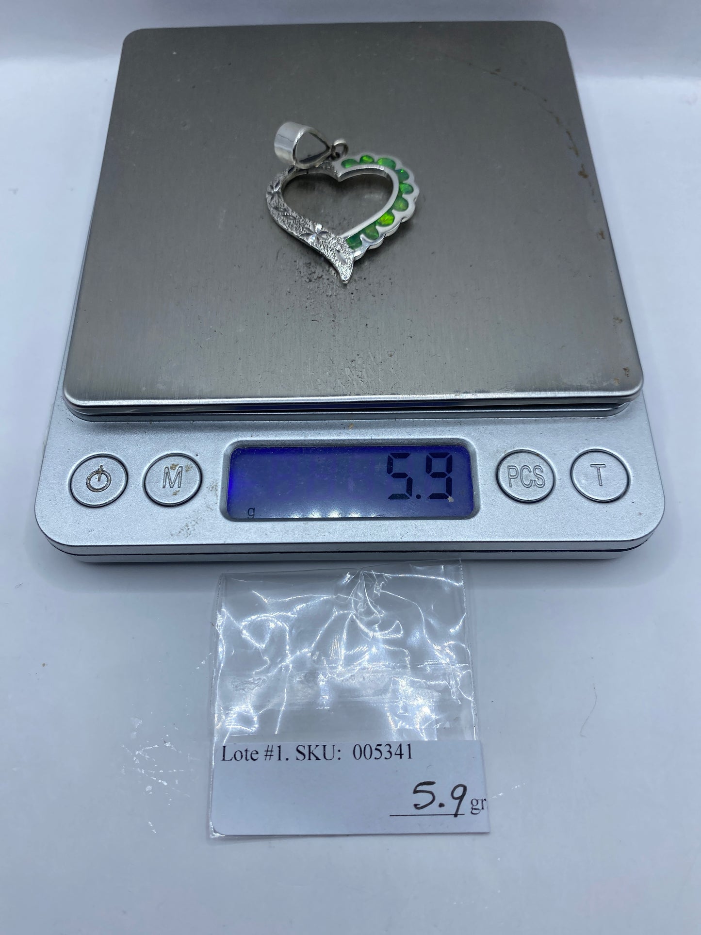 Dije Corazón Ópalo de Fuego Verde — Plata .950 Taxco — foto 6