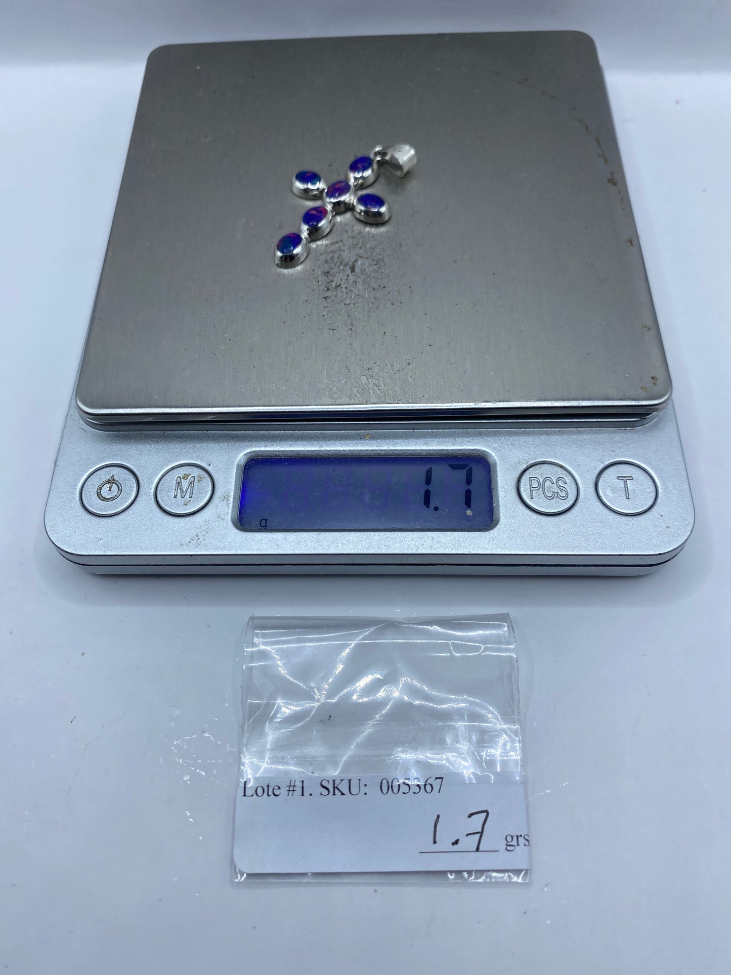Cruz Dije Plata .950 con Ópalo de Fuego Azul — Taxco — foto 6