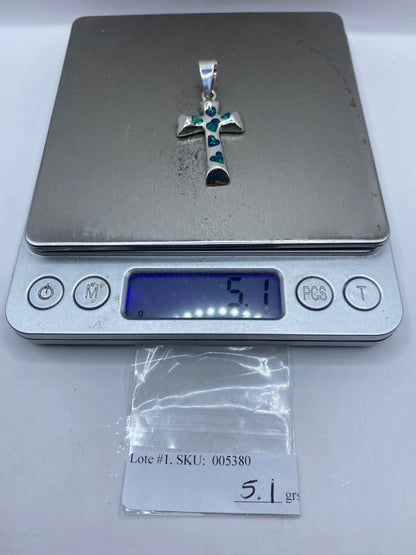 Dije Cruz de Plata .950 con Ópalo de Fuego Azul — foto 6