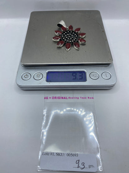 Dije Floral Plata .925 con Coral Rojo — Taxco — foto 5