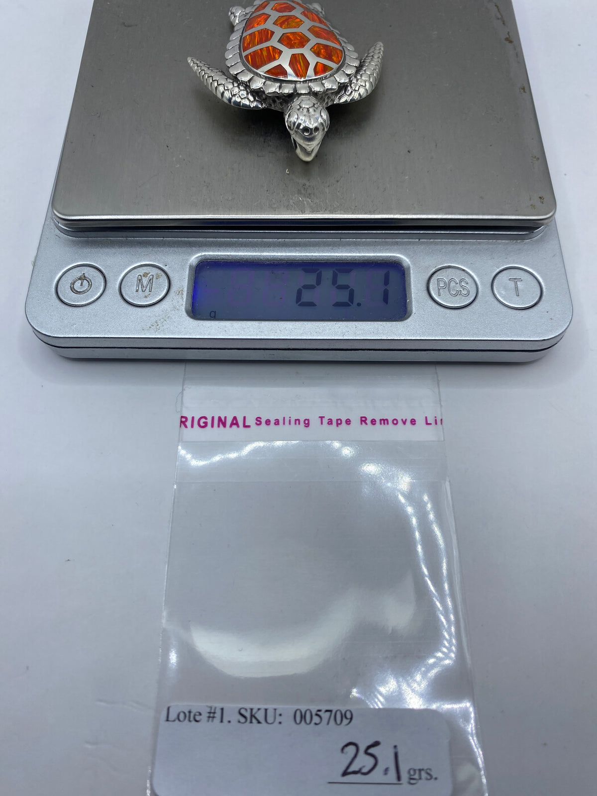 Dije Tortuga Plata .950 Ópalo de Fuego Naranja — foto 6