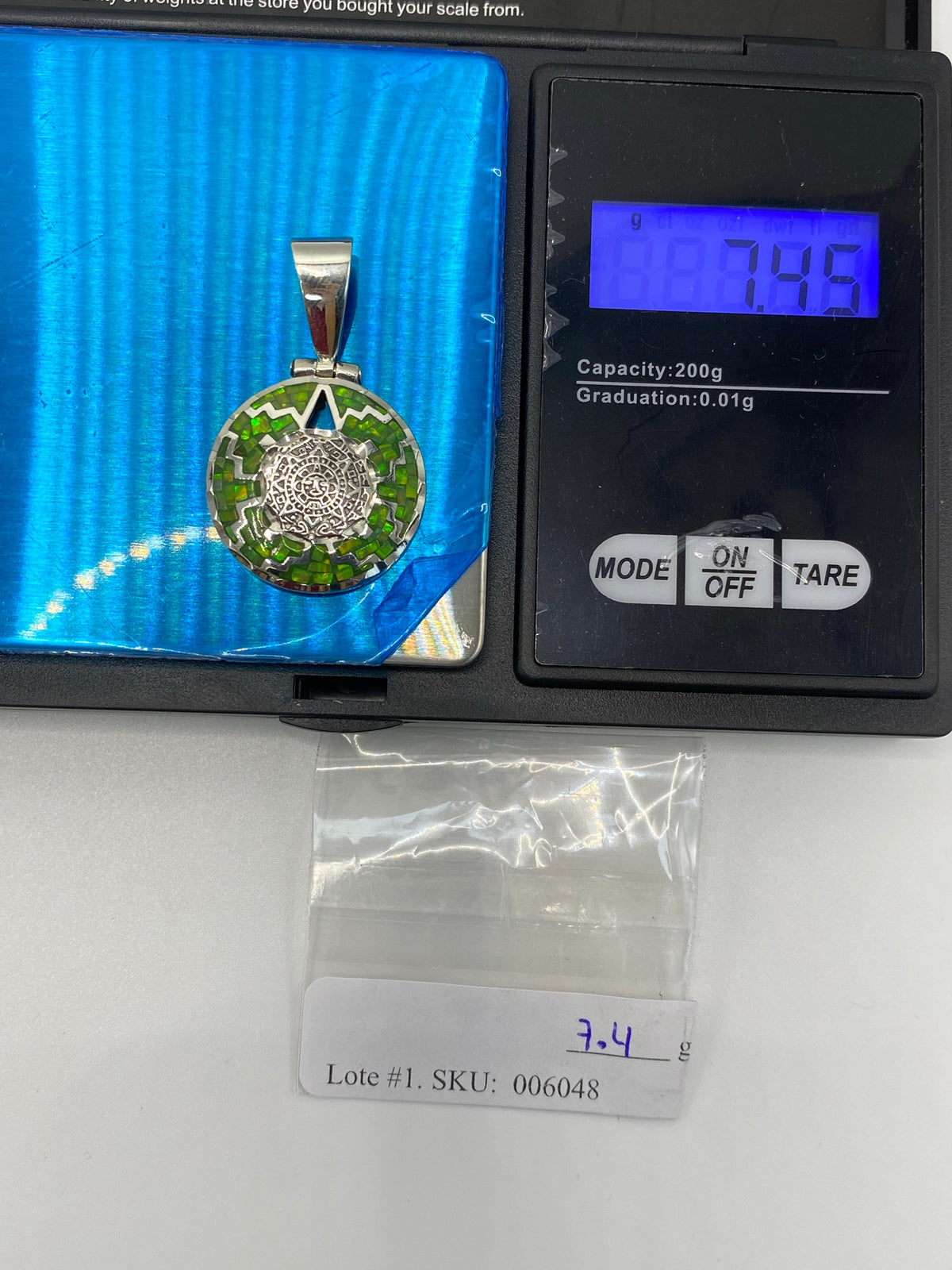 Dije Calendario Azteca Plata 950 — Ópalo Verde Taxco — foto 6