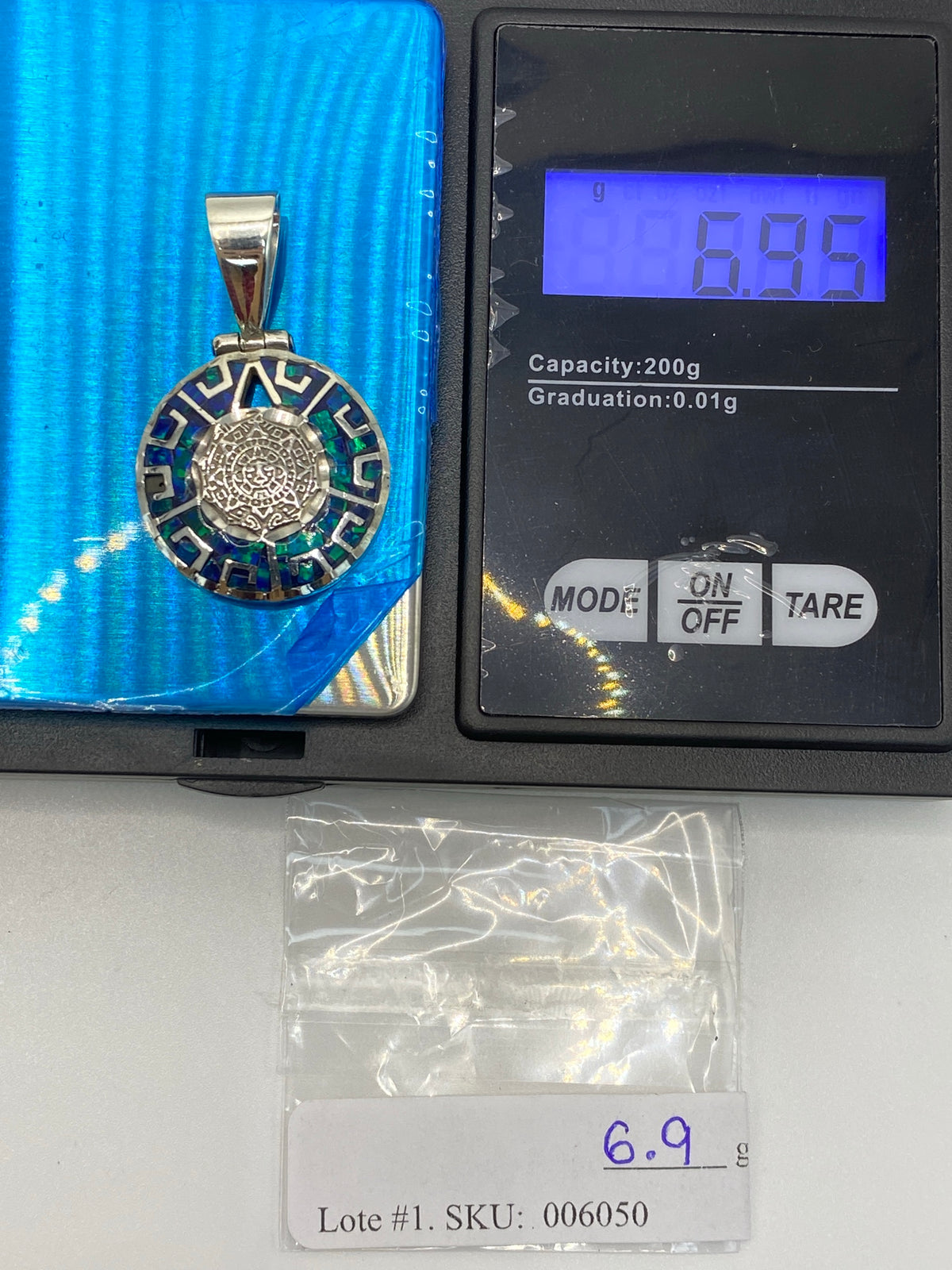 Dije Prehispánico Plata 950 Ópalo de Fuego Azul — foto 6
