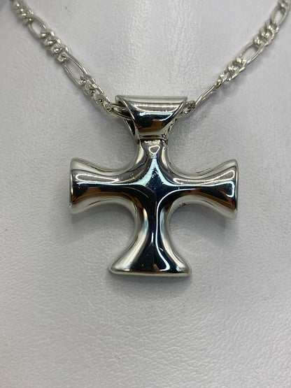 Dije cruz de plata 925 cartoneado, volumen 3D, en pulido espejo