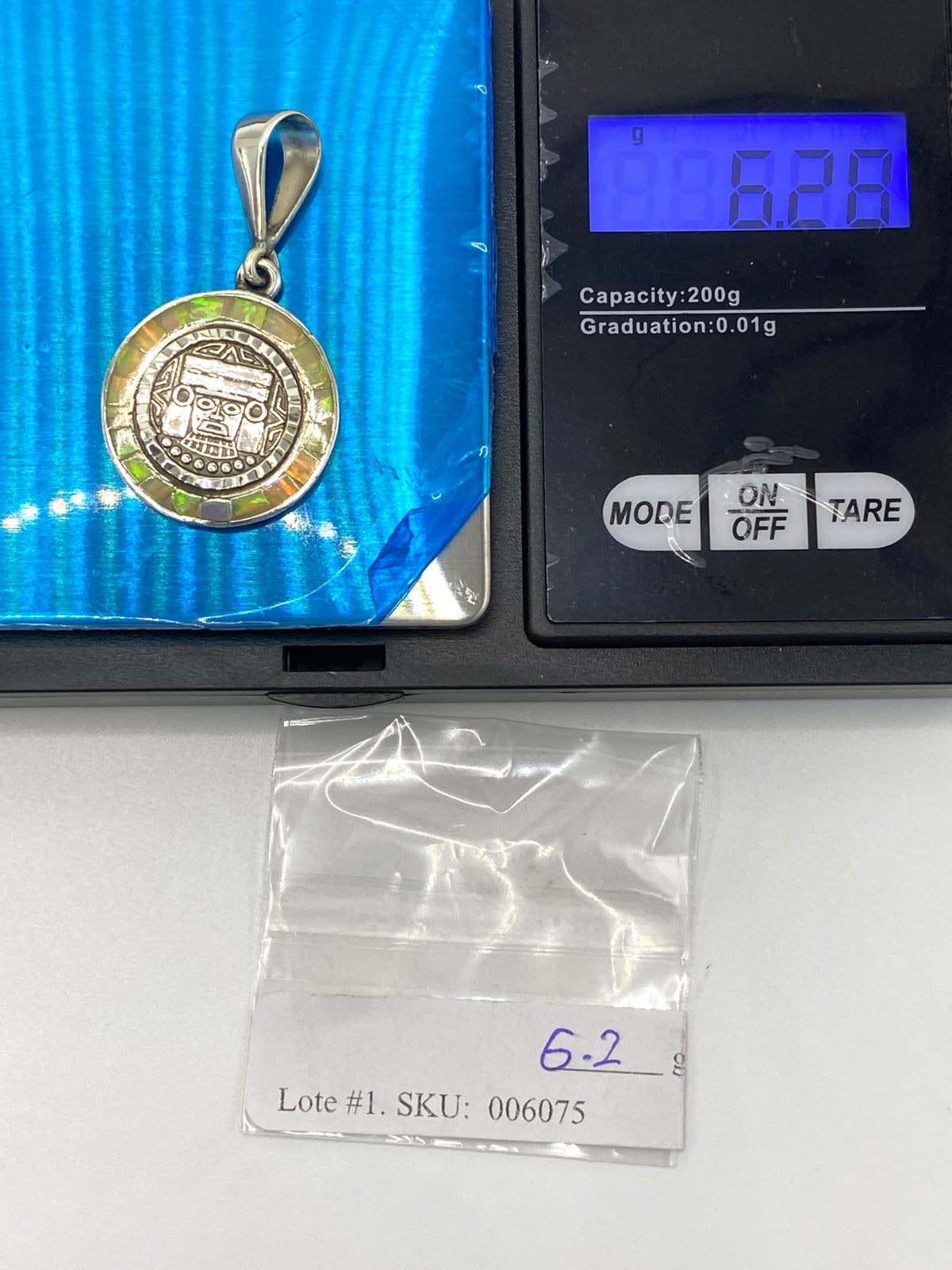 Dije Plata 950 Máscara Azteca con Ópalo de Fuego — foto 6