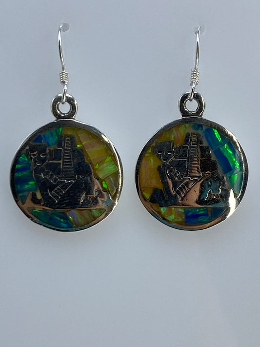 Par de aretes de plata con ópalo de fuego multicolor, 3 cm de largo, ganchos de plata