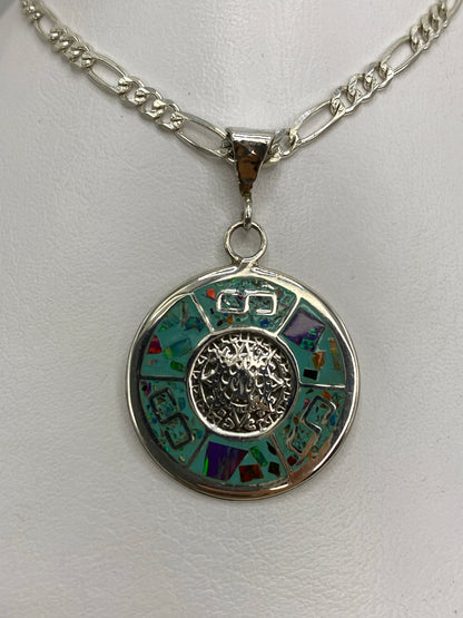 Dije de plata 925 prehispánico con ópalo de fuego multicolor de 4 cm