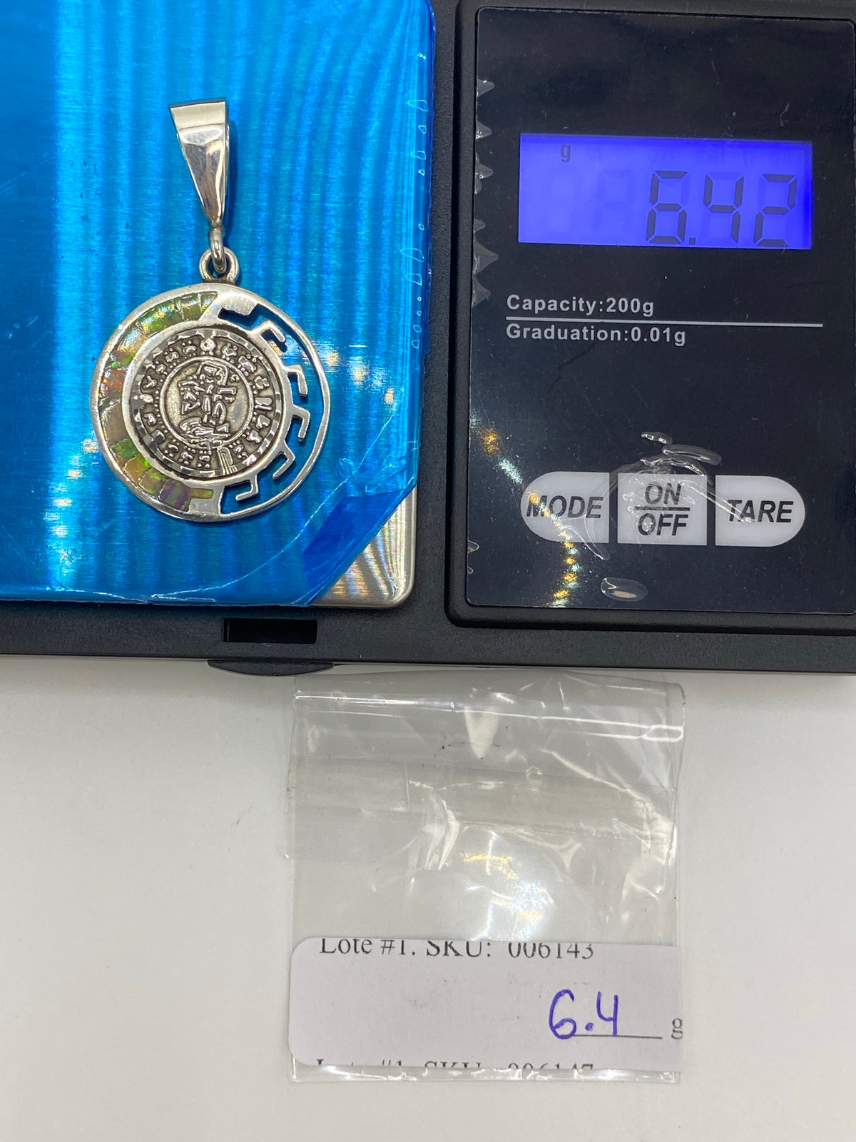 Dije Plata Calendario Azteca con Ópalo de Fuego — foto 6