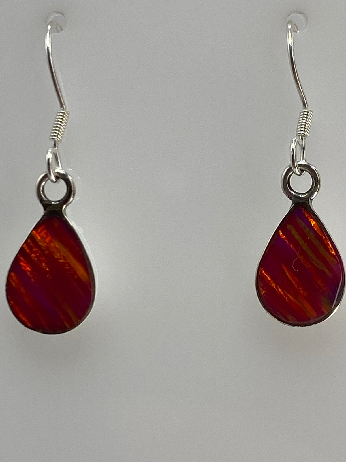 Par de aretes de plata 925 con ópalo de fuego rosa, gancho plateado, de 2 cm