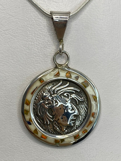 Dije de plata 925 con ópalo de fuego amarillo, diseño redondo clásico