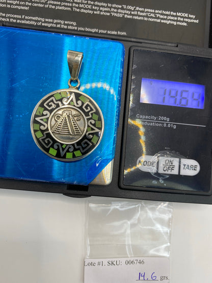 Dije Plata Pirámide Azteca con Ópalo de Fuego Verde — foto 6