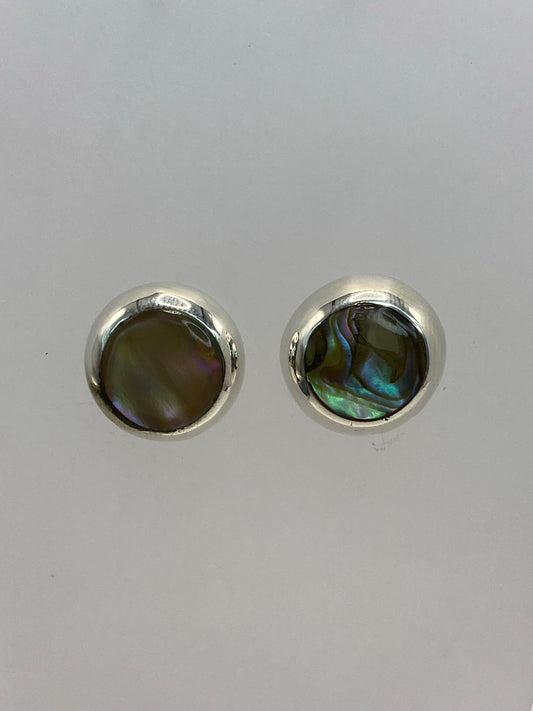Par de aretes de plata con piedra multicolor engastada, Taxco 925