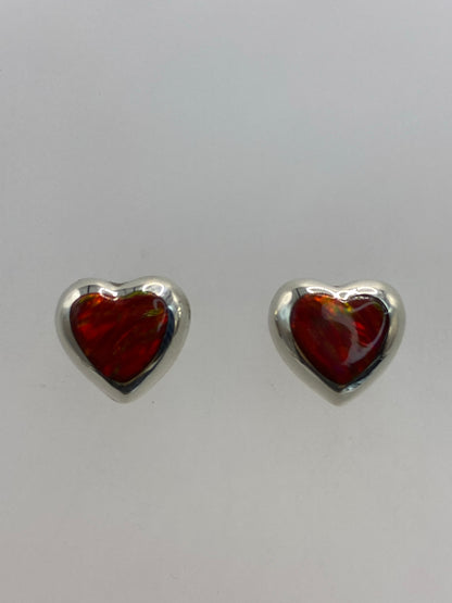 Par de aretes de plata con Ópalo de Fuego rojo, diseño delicado con engaste a mano
