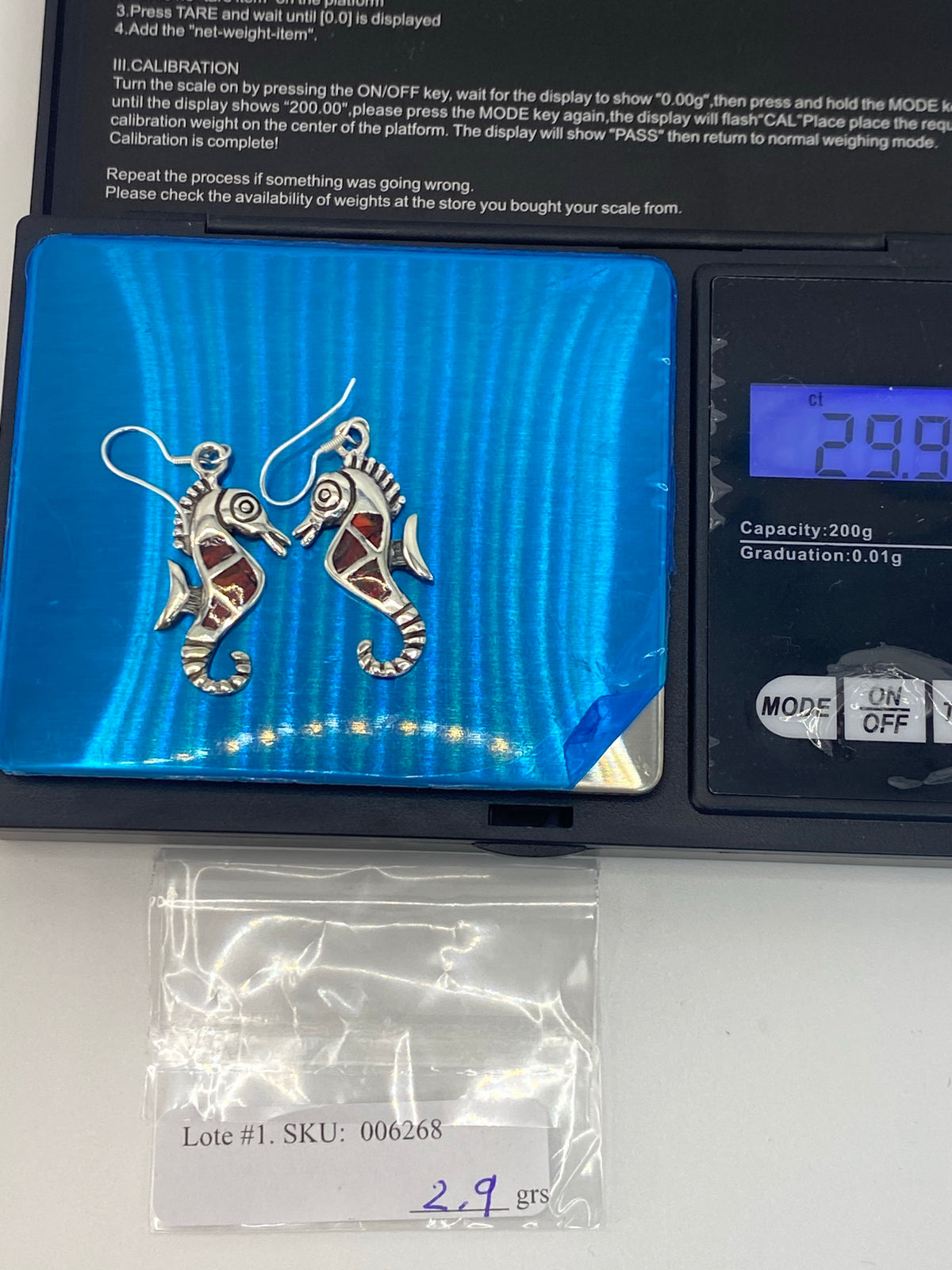Aretes Plata Caballito de Mar Ópalo de Fuego — foto 6