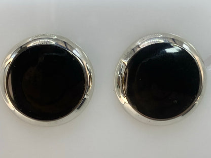 Par de aretes de plata 925 con onix negro engastado, vista frontal