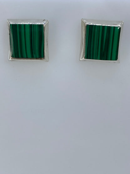 Par de aretes cuadrados de plata 925 con incrustación de piedra multicolor, diseño minimalista de Taxco