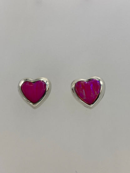 Arete de plata 925 con Ópalo de Fuego tono rosa, vista frontal