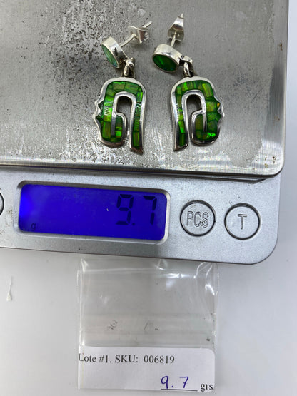 Aretes Plata 950 Ópalo de Fuego Verde — Taxco — foto 6