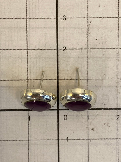 Aretes de Plata con Piedra Morada — Engaste Artesanal — foto 5