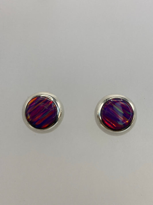 Par de aretes de plata 925 con ópalo de fuego morado engastado a mano