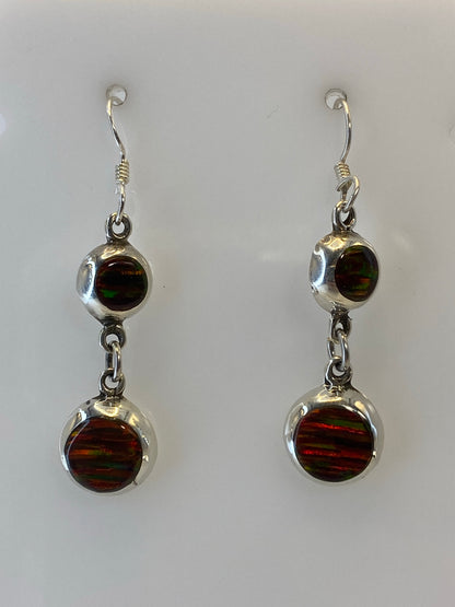 Par de aretes de plata con Ópalo de Fuego multicolor en cascada, 4 cm de largo
