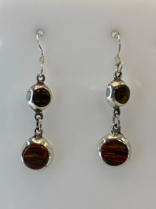 Par de aretes de plata con Ópalo de Fuego multicolor en cascada, 4 cm de largo