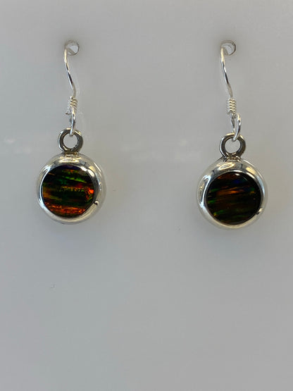 Par de aretes de plata 950 con ópalo de fuego multicolor, gancho plateado, luz frontal