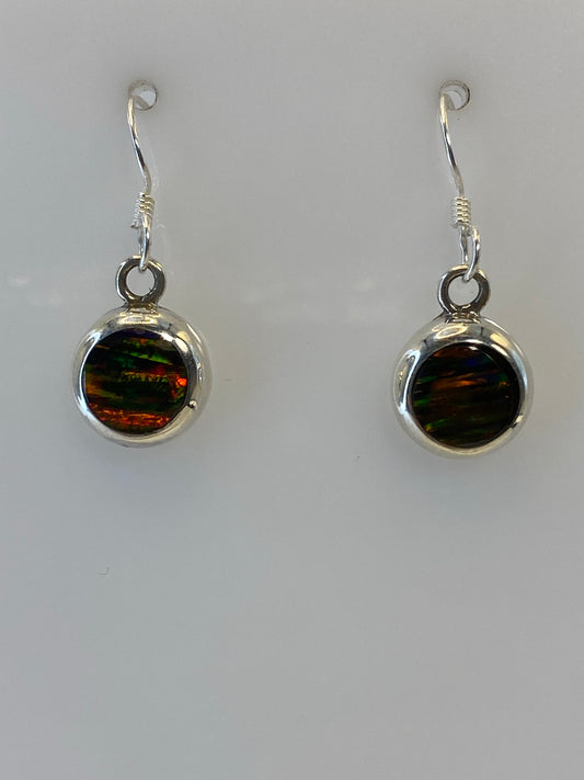 Par de aretes de plata 950 con ópalo de fuego multicolor, gancho plateado, luz frontal