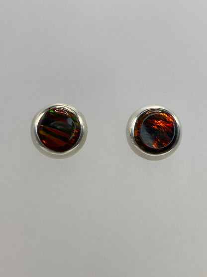 Par de aretes de plata 925 con opalo de fuego cafe, minimalistas