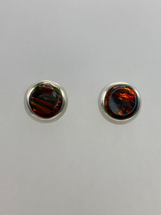 Par de aretes de plata 925 con opalo de fuego cafe, minimalistas