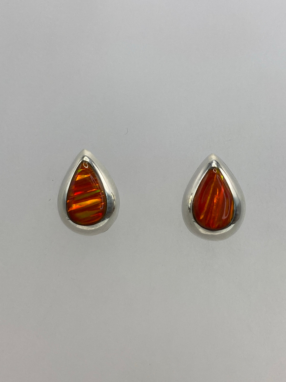Par de aretes de plata 925 con Ópalo de Fuego naranja, minimalistas