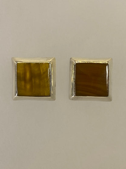 Par de aretes cuadrados plata 925 con piedras multicolor, 1.4 cm