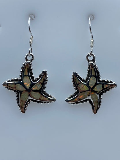 Aretes de estrella marina en plata 950 con ópalo de fuego multicolor