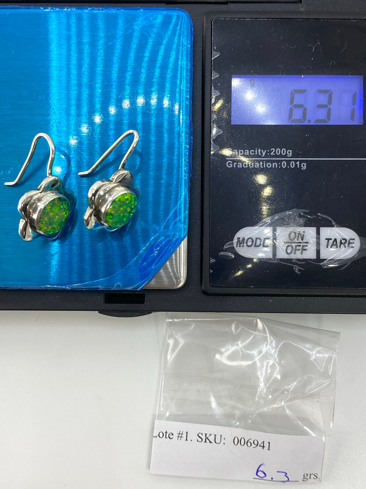 Aretes Plata 950 Ópalo de Fuego Verde — Taxco — foto 6